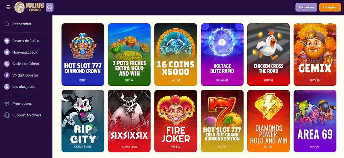 La diversité des jeux sur Julius Casino